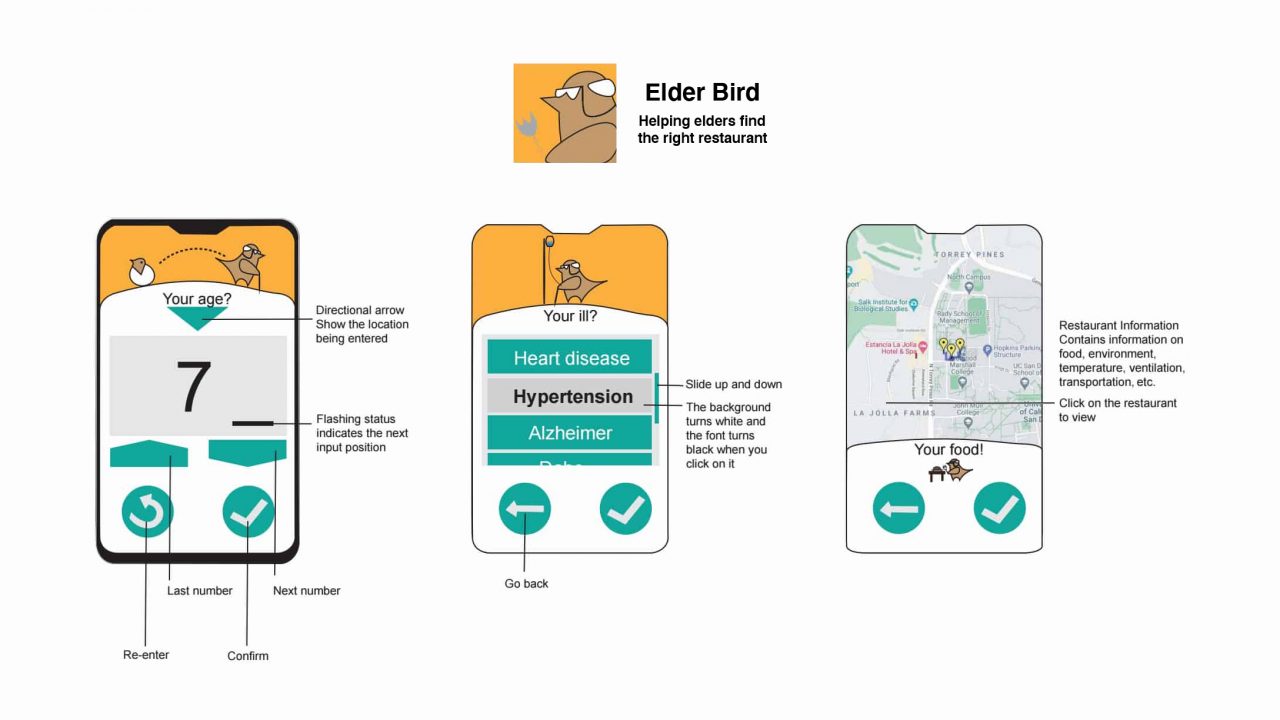 Elder Bird app design by Industrial Design student Haoren Men
