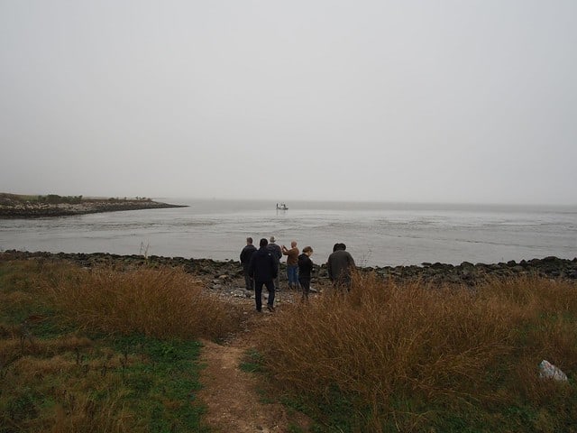 Collaborative research team at a site visit to Moses Lake Tide Gate on Galveston Bay