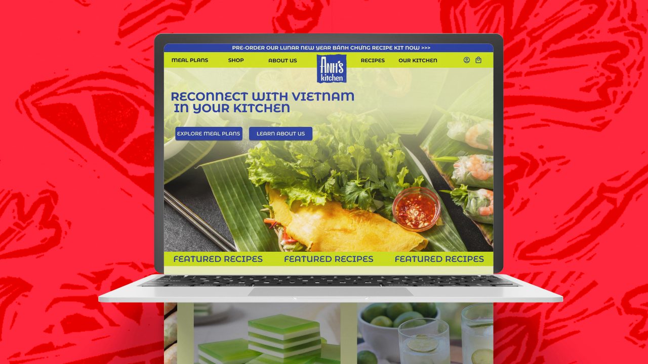 Homepage of Anh's Kitchen Website, design project by Juliane Vo Auburn University '23 Graphic Design