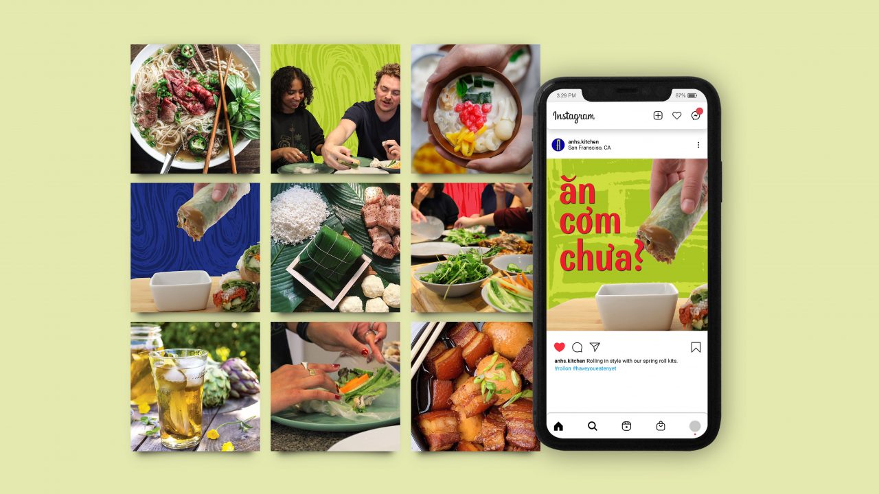 Instagram Grid for Anh's Kitchen, design project by Juliane Vo Auburn University '23 Graphic Design