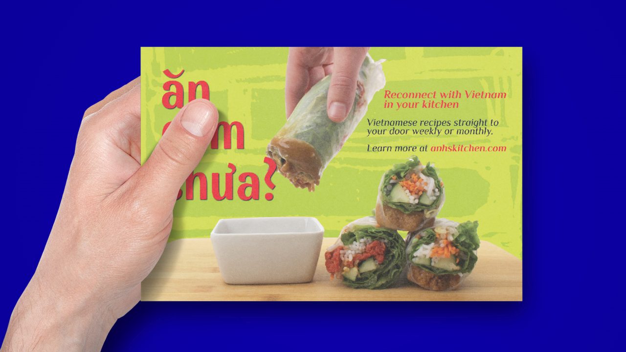 Postcard for Anh's Kitchen, design project by Juliane Vo Auburn University '23 Graphic Design