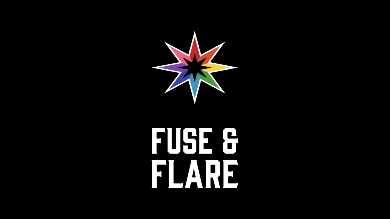 A multicolored starburst design above bold white text reading FUSE & FLARE on a black background.