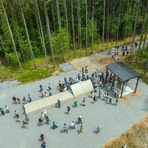 Community members at the site of a research project for rural wastewater treatment