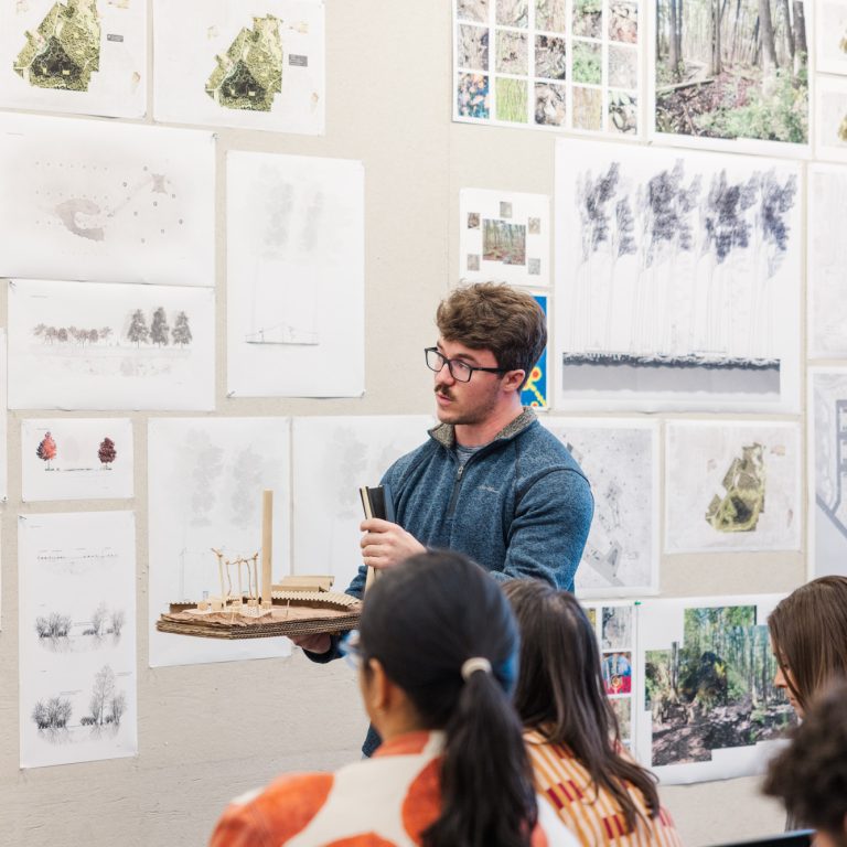 landscape architecture student presenting his final review