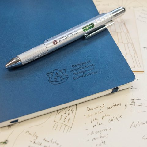 College of Architecture, Design and Construction pen, notebook and sketches