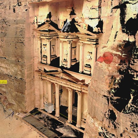 The scan constructs a digital model of the Petra Treasury.