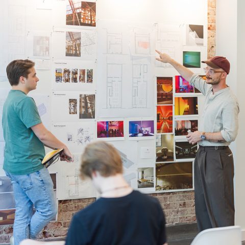 Students participate in a design studio review session with local professionals, who offered feedback and shared real-world insights to enhance the creative process.