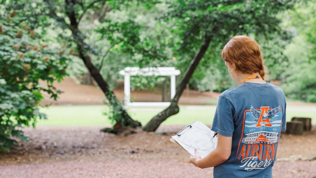 Campers in the landscape architecture sessions toured Auburn's grounds, identifying and sketching different plants.