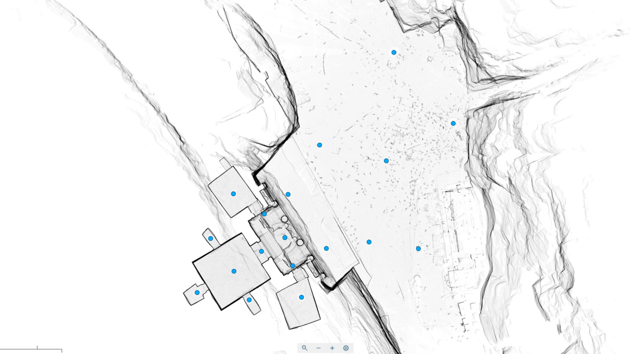The map outlines the documentation positions in and around Al-Khazneh.