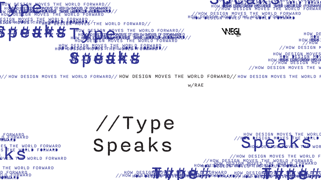 Header image for Type Speaks with scattered blue and black text