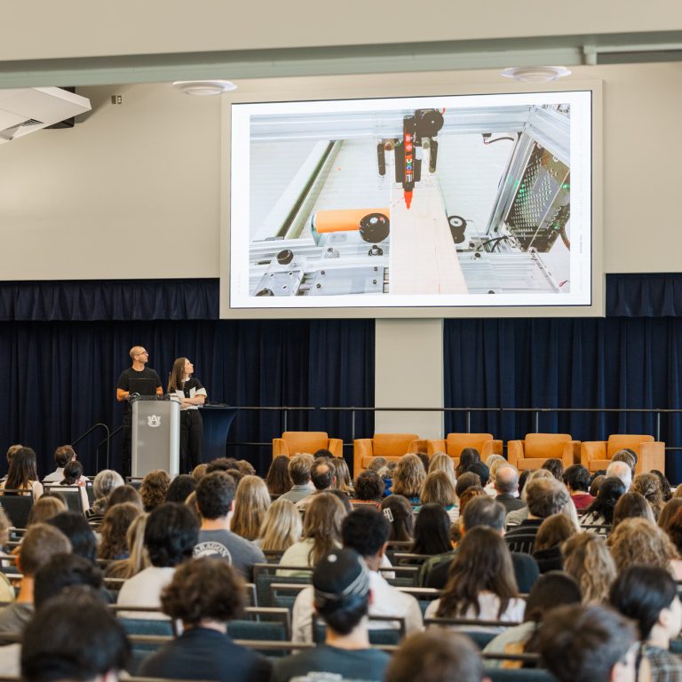 Cait McCarthy and Jordan Young, Assistant Professors of Architecture, presented their Direct Annotative Construction research tool, developed through their practice, office office.