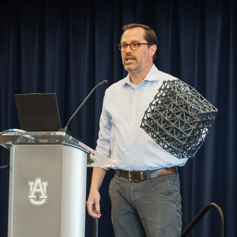 Auburn alumnus Platt Boyd '98, founder and CEO of Branch Technology, showcased Cellular Fabrication and its applications in sustainable architecture.