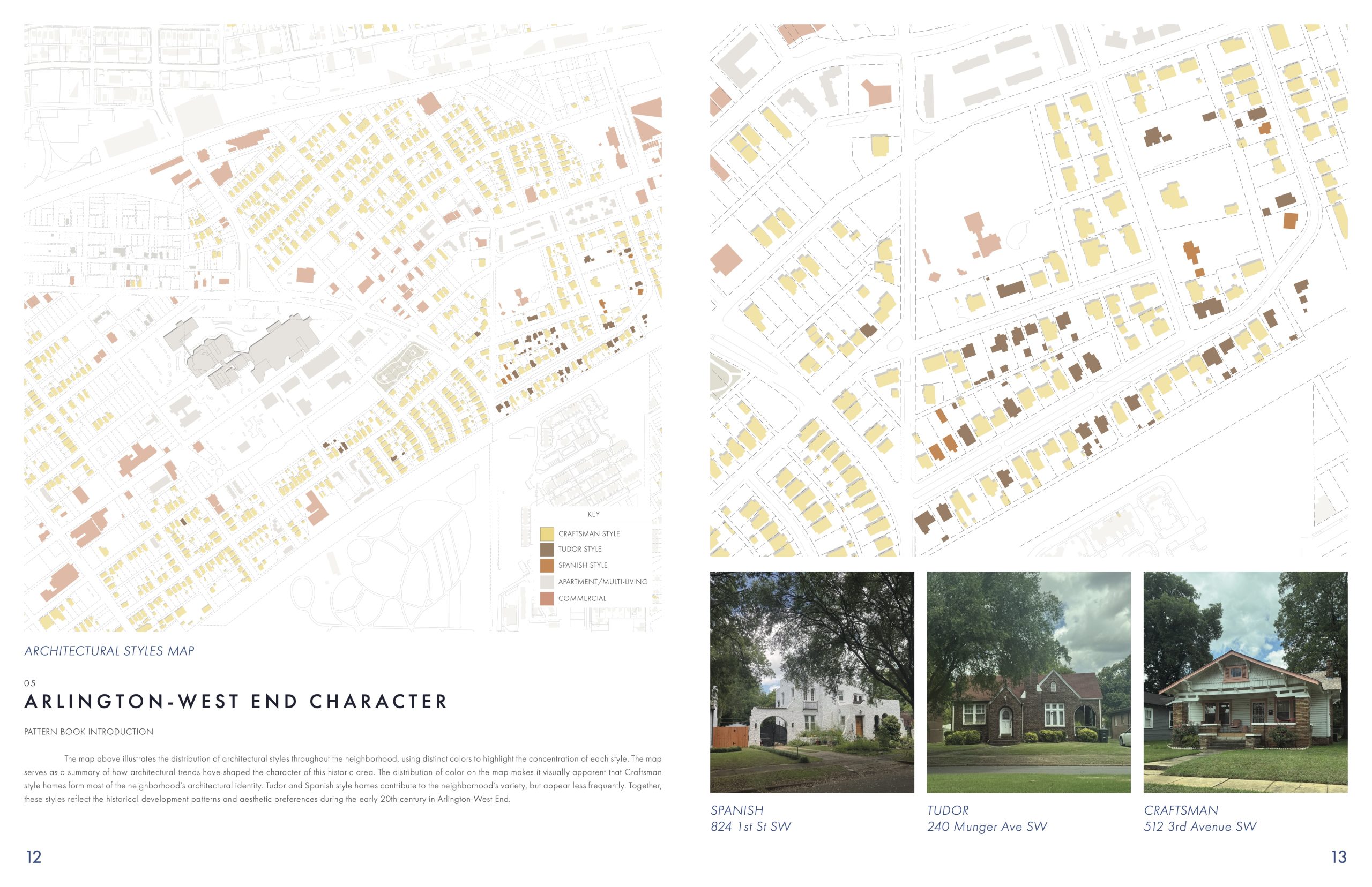 A map of the Arlington-West End area shows a variance in architectural styles.