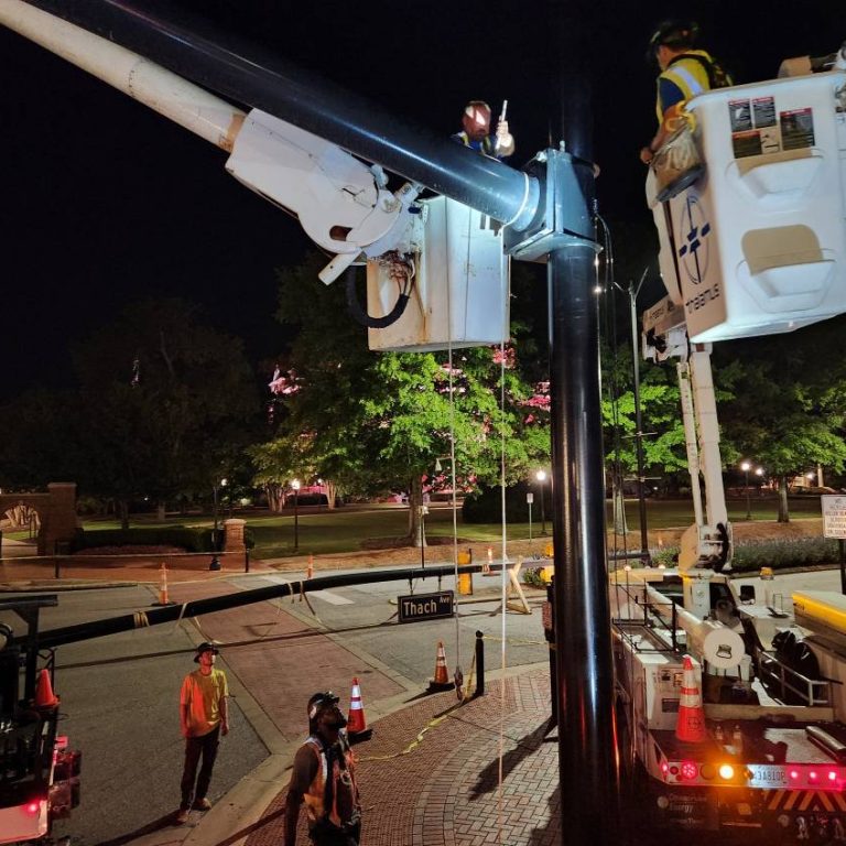 Thalamus installed new traffic signals for the City of Auburn at Thatch Avenue and College Street.