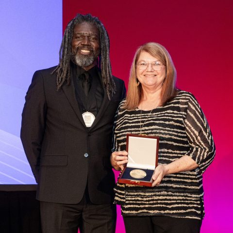 1. Kona Gray, FASLA, Principal, EDSA, ASLA President (left) stands with Charlene LeBleu, FASLA (right).