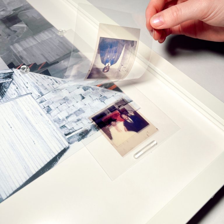 In her analytique of the Antioch Baptist Church, Joiner layered translucent polaroid photos of congregation members to represent the human mark on the memory of the building. 