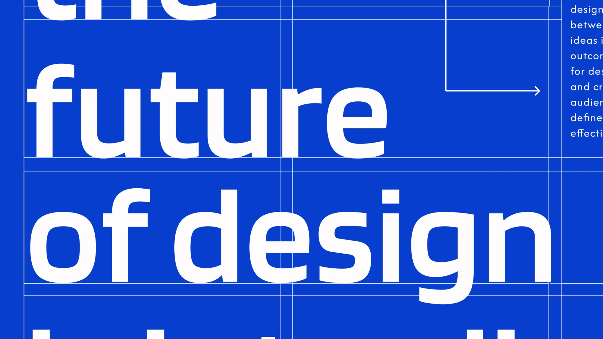 Bold white text on a blue background reads, “the future of design is interdisciplinary.” Smaller text and arrows offer context about design education and interdisciplinary trends.