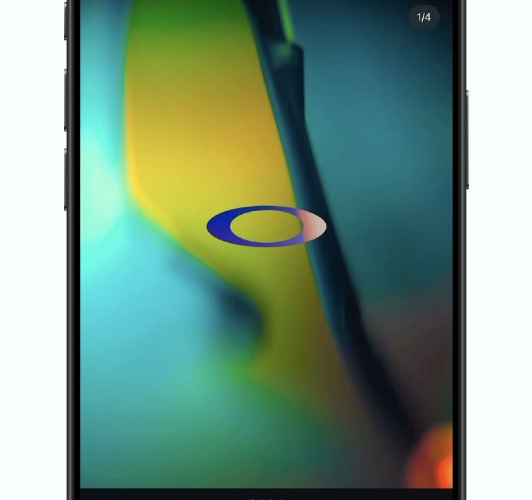 A smartphone displays an Instagram post featuring a blurred, colorful close-up image with the Oakley logo in the center.
